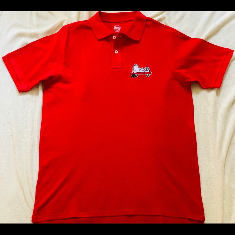 Boys Red Polo with Snoopy Patch.